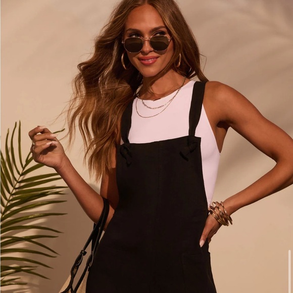 Black Cotton Linen Romper - Picture 1 of 6